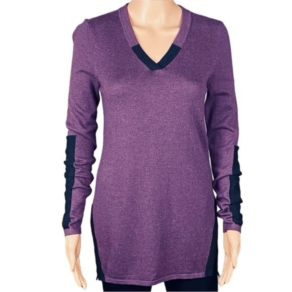 SMARTWOOL purple and black Shadow Pine Tunic sweater Sangria Heather size XS EUC